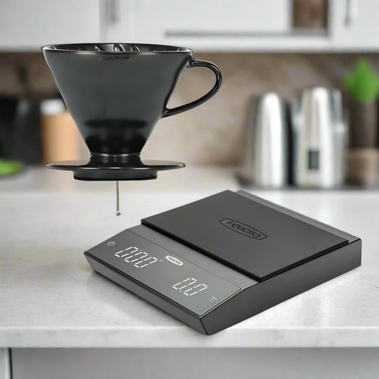 Hario V60 Ceramic 02 Matte Black and Felicita Incline Scale Bundle